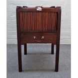 An 18th century style mahogany tray top commode, with tambour panel over drawer,
