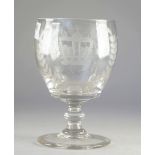 A Queen Caroline commemorative engraved glass goblet, dated 1820 but probably 20th century,