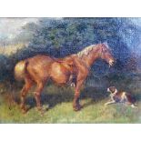 English School (19th/20th century), Study of a horse and dog, oil on canvas, 14.5cm x 19.5cm.