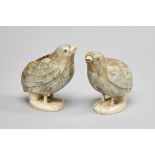 A pair of 19th century Chinese mother-of-pearl veneered and ivory standing quail box and covers,