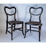 A pair of Victorian parcel gilt mother-of-pearl inlaid papier mâché child's kidney back chairs,