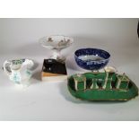 Ceramics, including Asian and English plates, inkwells, bisque plates and sundry, (qty).