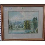 French School (19th century), chateau and parkland, possibly Chateau de Maruen, watercolour,