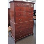 A George III mahogany chest on chest with three short over six long graduated drawers,