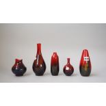 A group of five Royal Doulton veined flambé small vases, shapes 1612, 1613,1614, 1605 and 1606,