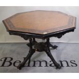 A 19th century Aesthetic type octagonal occasional table with ebonised base and burr walnut top,