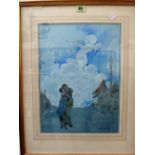 Starr Wood (1870-1944), Cupid in the clouds, watercolour, signed, 38cm x 28cm.