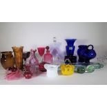 Glassware, comprising; mostly 20th century cranberry and blue glass drinking vessels,