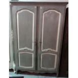 A 19th century and later grey painted French two door armoire, on cabriole supports,