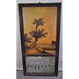 A 19th century French trumeau wall mirror, depicting a hunting scene within a black painted frame,