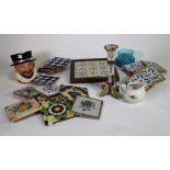 Ceramics, including; a group of 19th century and later tin glaze tiles,