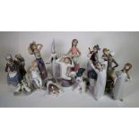 A group of thirteen Lladro figures and one Nao figure, (14).