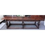 A 17th century style oak refectory table,