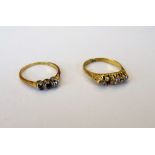 A gold ring, mounted with four colourless gems, comprising two diamonds and two pastes,