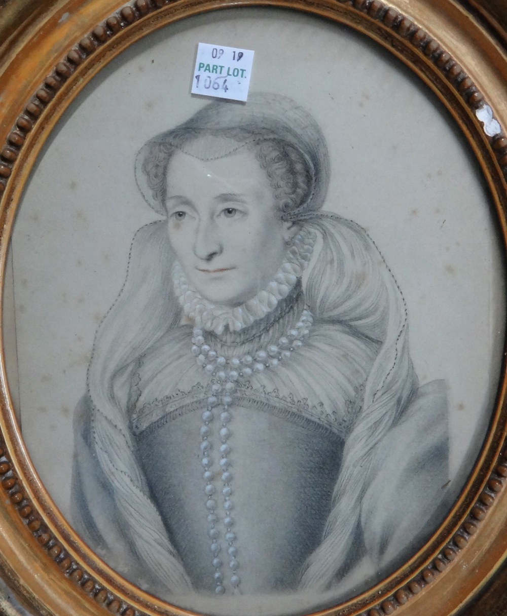 A hand tinted lithograph, possibly of Mary Queen of Scots.