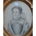 A hand tinted lithograph, possibly of Mary Queen of Scots.