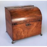 A Victorian dome fronted mahogany stationery box on metal claw and ball feet, 29cm wide x 26cm high.