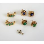 A pair of gold, emerald and diamond earrings,