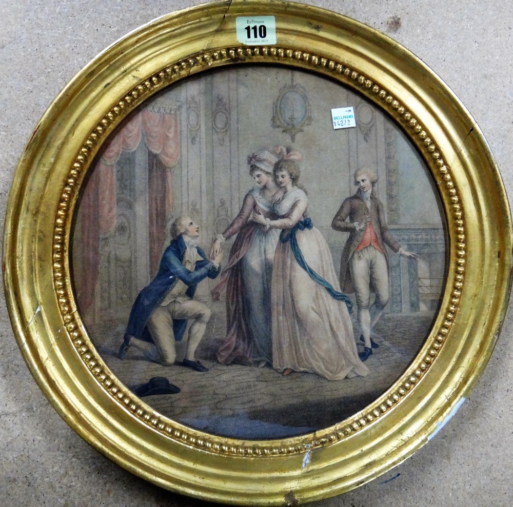 Circle of Bartolozzi, The Courtship; The Proposal, a pair of colour stipple engravings, circular,