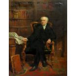 English School, 19th Century, A gentleman in his library, oil on canvas, 84 x 64cm.