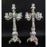 A pair of Sitzendorf five light candelabra, circa 1900,