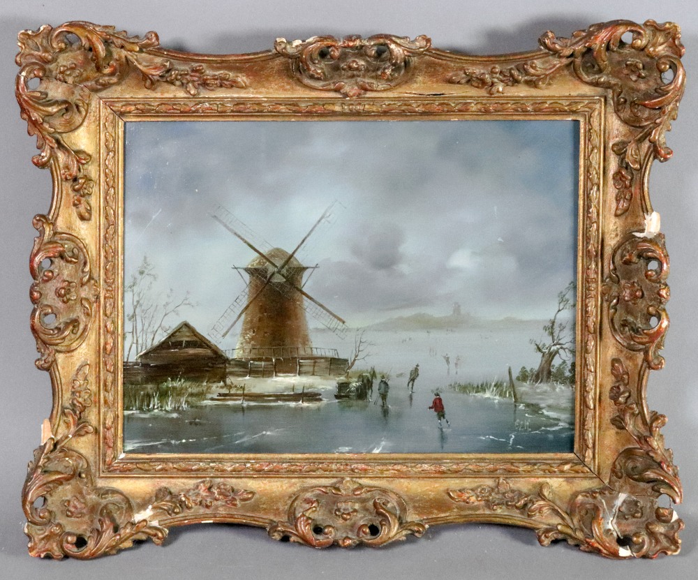 Dutch School, 19th Century, Figures ice skating by a windmill, initialled 'BZK' (lower right), - Image 2 of 2