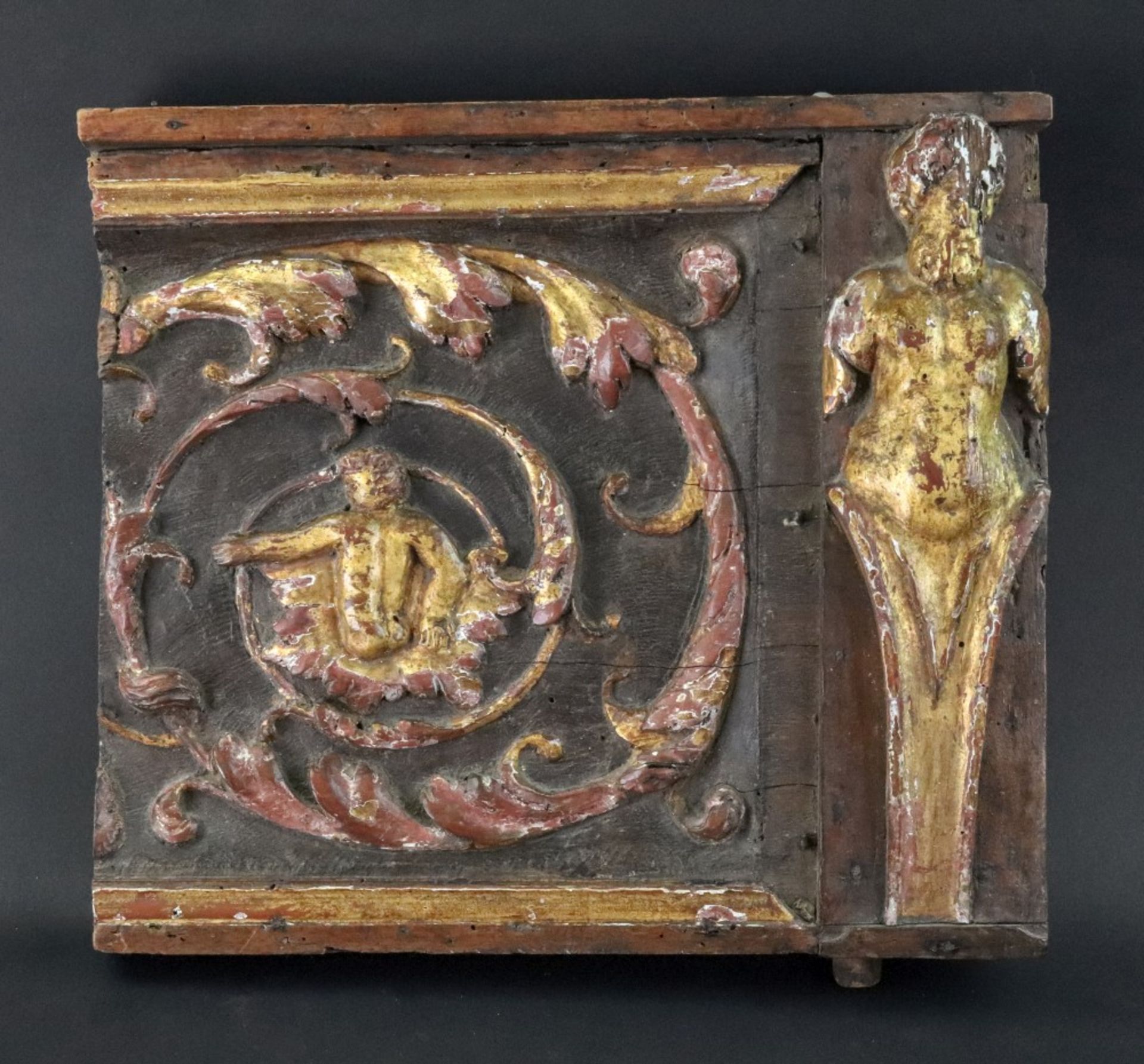 A rectangular walnut and giltwood panel, probably Italian,17th/18th century, now cut in two, - Image 3 of 3