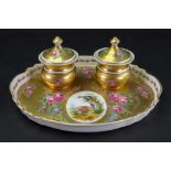 A continental porcelain gilt ground inkstand, French or German, early 20th century,
