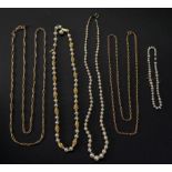 A small collection of jewellery, comprising: a single row necklace of graduated cultured pearls,