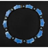 A silver and guilloche blue enamelled collar necklace,