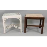 A George III mahogany rectangular dressing stool, with upholstered drop-in seat,