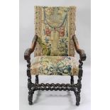A Flemish walnut frame armchair, late 17th century,