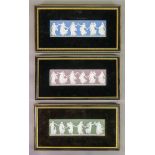 A set of three Wedgwood jasper dip rectangular plaques, Dancing Hours, each 6.5 x 21.