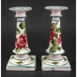 A pair of Wemyss earthenware candlesticks, circa 1900, of tapered cylindrical form,
