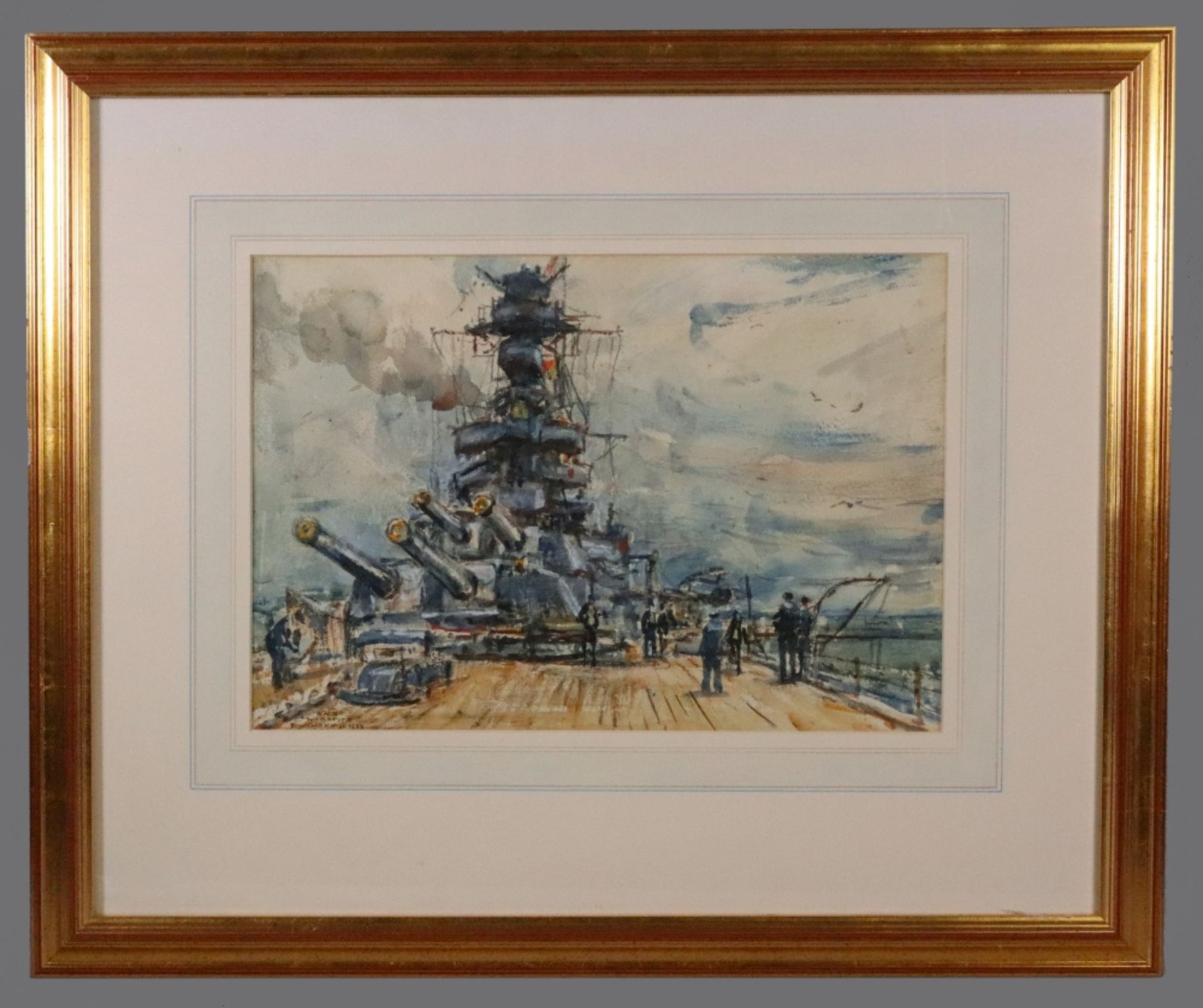 Rowland Henry Hill (British, 1873-1952), HMS Warspite, signed, - Image 2 of 2