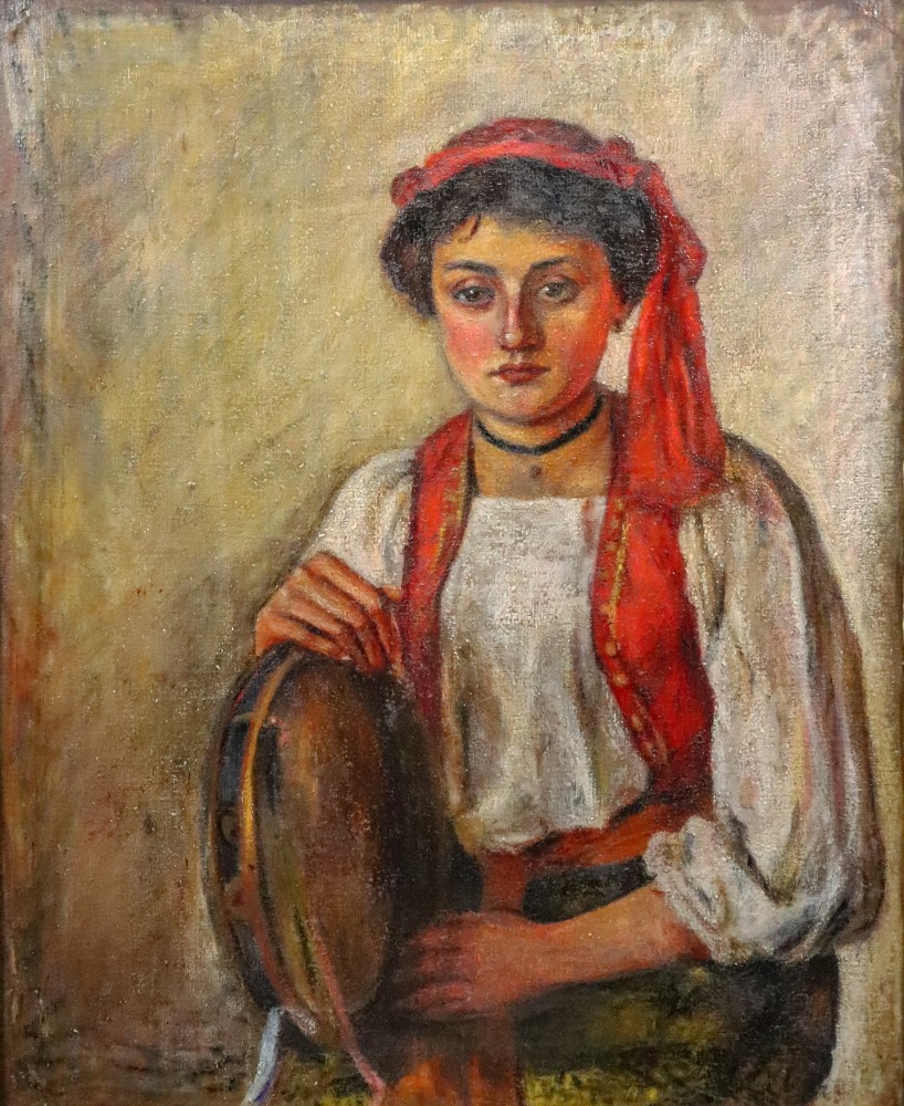 European School, late 19/early 20th Century, A woman with a tambourine, oil on canvas, 60 x 50cm.