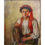 European School, late 19/early 20th Century, A woman with a tambourine, oil on canvas, 60 x 50cm.