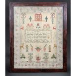 An early 19th century needlework sampler, worked by A.S.