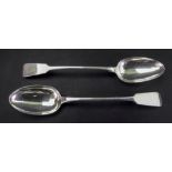 A pair of William IV silver fiddle pattern basting spoons, William Eaton, London 1831, 29.5cm, 6ozs.