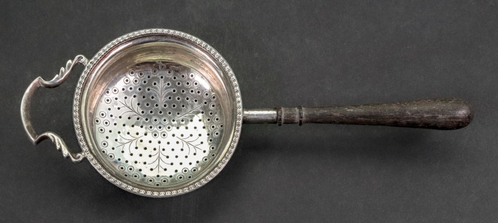 A George III style silver tea strainer, Birmingham 1958, - Image 2 of 3