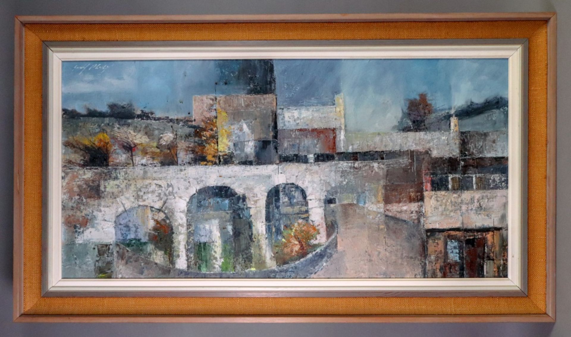 English School, 20th Century, The Bridge, indistinctly signed, (upper left), oil on board, - Image 2 of 2