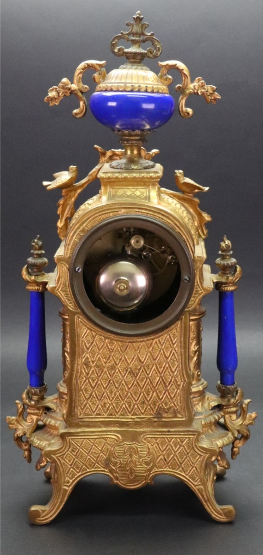 An ornate French gilt metal and porcelain mounted mantel clock, circa 1890, - Image 3 of 4