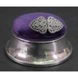 An Edwardian silver mounted capstan shape jewel box, H Matthews, Birmingham, date letter rubbed,