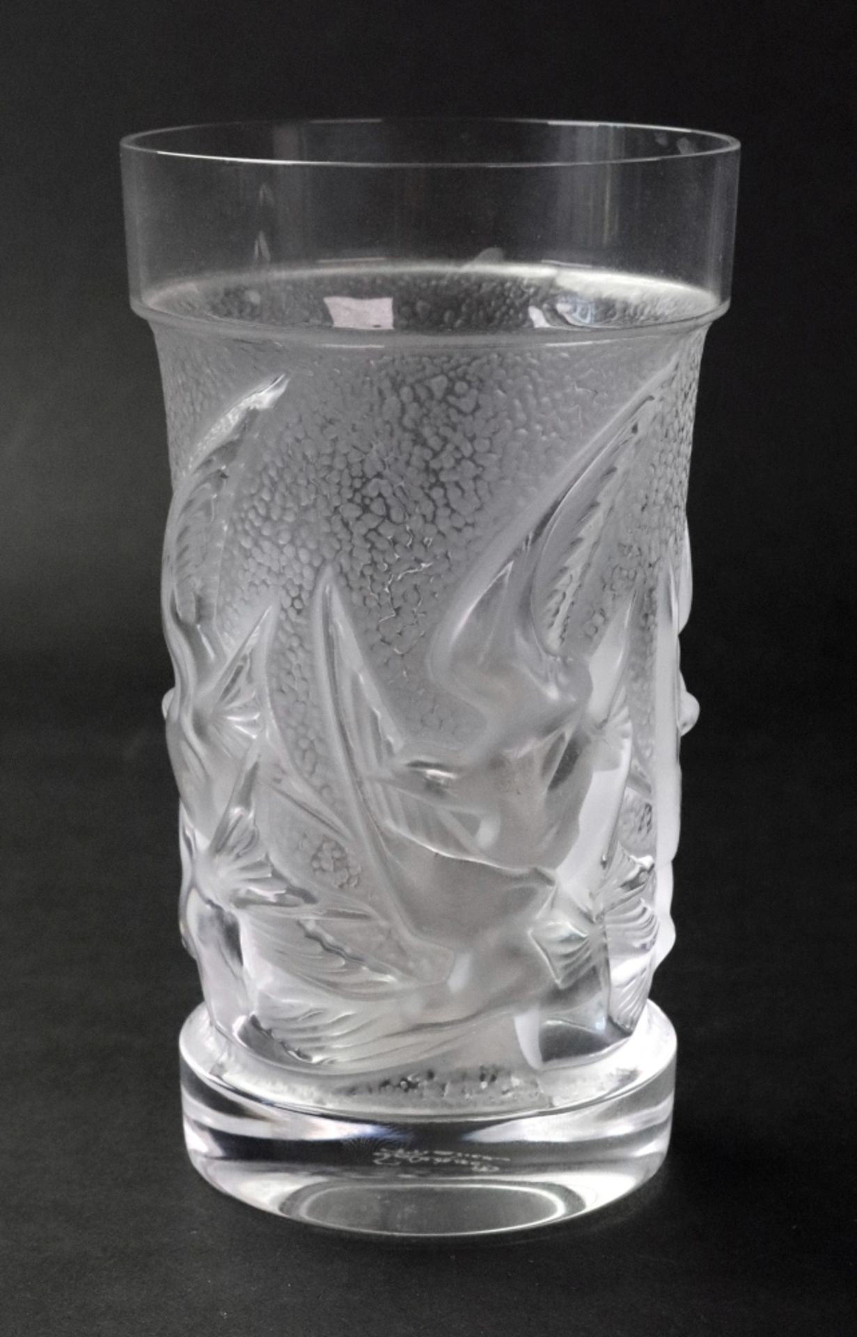 A Lalique crystal swallows high ball tumbler, etched Lalique France, 13cm high. Illustrated.