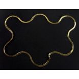 A 14ct gold long necklace of flattened snake-link design, to a lobster claw clasp, length 78cm, 18g.
