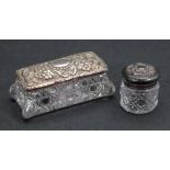 Two Edwardian silver mounted cut glass dressing table boxes, one rectangular, London 1907,