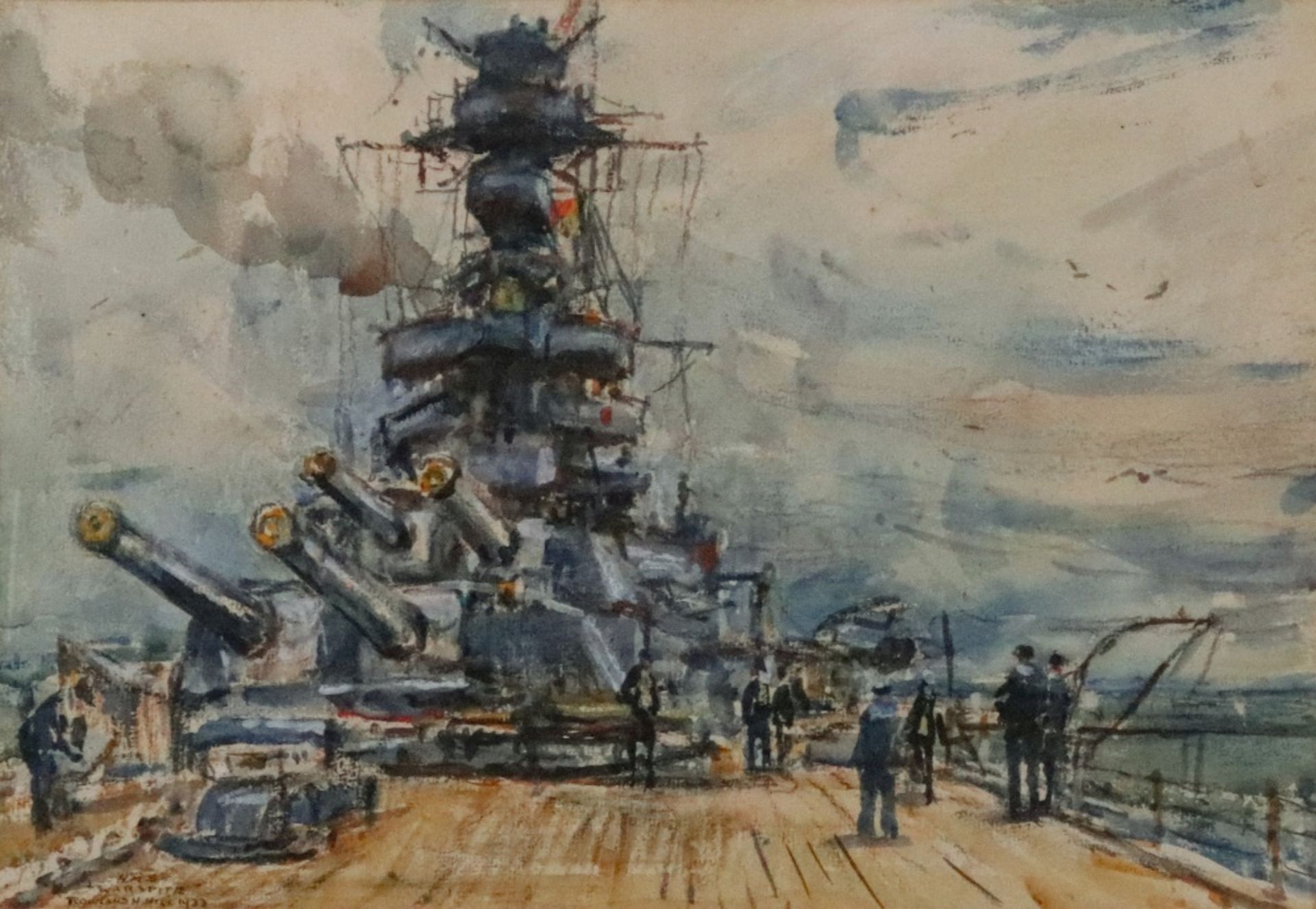 Rowland Henry Hill (British, 1873-1952), HMS Warspite, signed,