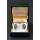 A pair of 9ct gold navette shape cluster earstuds, set with marquise sapphires and rose-cut stones,