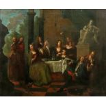 European School, 18th Century, Men, women and children dining in an interior, oil on canvas,