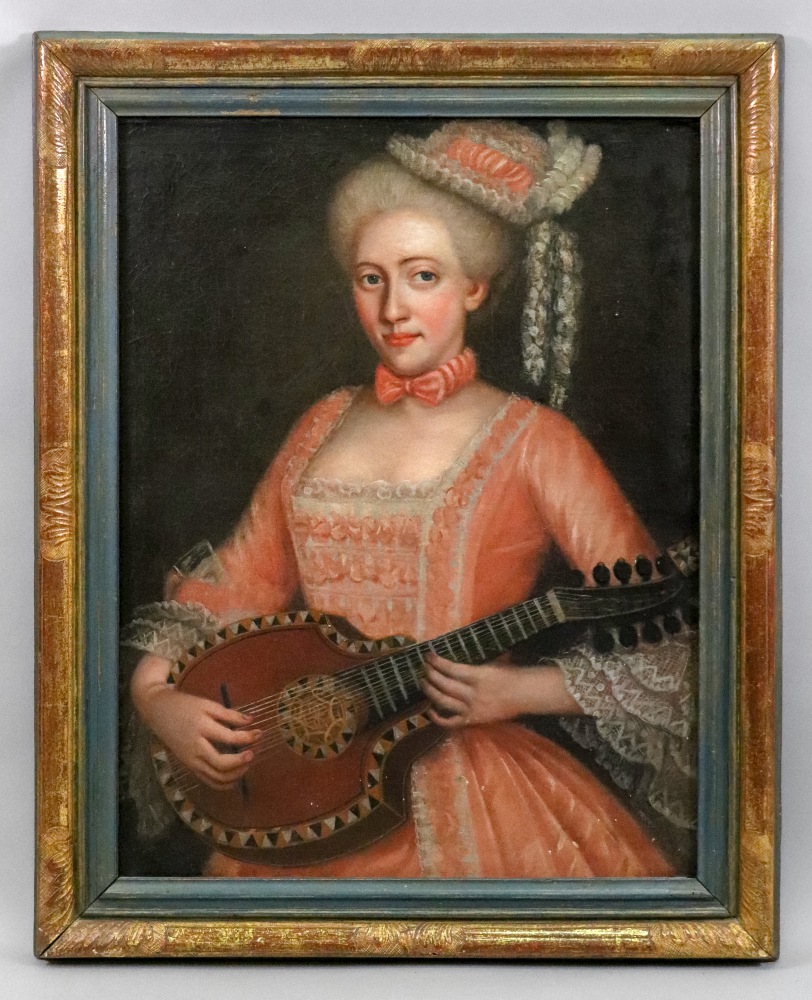 European School, 17th/18th Century, A portrait of a lady playing a mandolin, oil on canvas, - Image 2 of 6